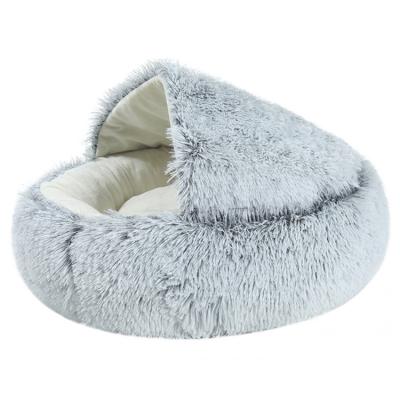 China Viable Wool Cat Cave Fluffy Cat Bed for Pet Deep Sleep Plush Round Pet Bed Nest for sale