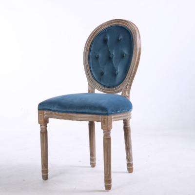 China Wood Tufted French Louis Design Velvet Fabric Tufted Round Dining Back Chair For Restaurant Furniture for sale