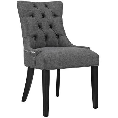 China Modern Modern Gray Velvet Fabric Upholestered High Back Table Furniture KD With Shiny Nailheads Dining Chair for sale