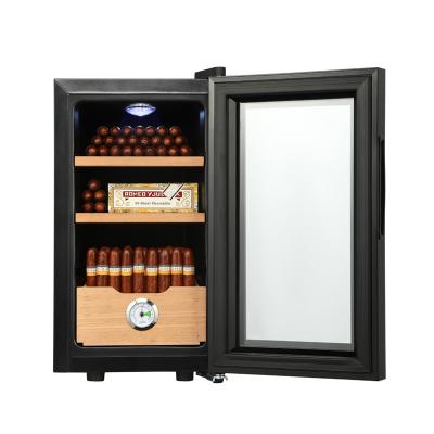 China Humidity Controlled European Small Capacity 23L-48L 2021 Glass Door Spachisl Display Wine And Cigar Humidor Cabinet For Retail With Light for sale