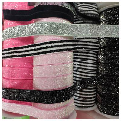 China various sizes 16mm Solid Color Elastic Stretch Glitter Velvet Metallic Elastic Webbing for sale