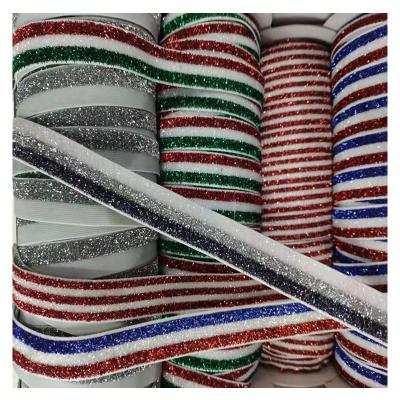 China Various sizes and colors Elastic Stretch Iridescent Glitter Metallic Velvet Ribbon for sale