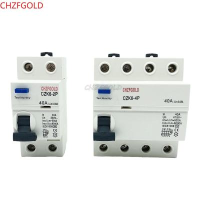 China CHZFGOLD Type B Earth Leakage Circuit Breakers RCCB RCD Din Rail DC EKL6-100B 4P 40A 63A 30mA 10KA CDL for sale