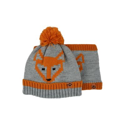 China Beautiful design; keep warm 2021 new style cardboard fox pattern jacquard snood tube hat with sherpa lining for kids for sale