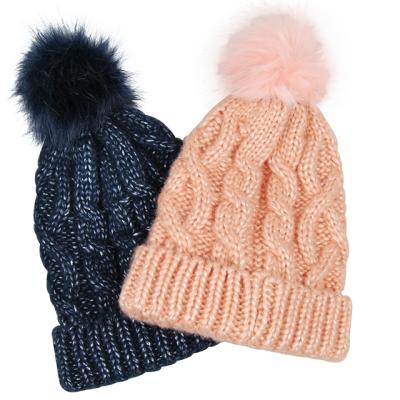 China Mohair Chat Wholesale Customized Logo Warm 2021 Winter Fashion Style Women Knitted Hat With Pompom Beanie Hat for sale