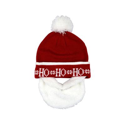 China Fashion Style With Beard Factory Manufacturer Provide Elastic Cute Christmas Jacquard Hats Cap With Pompom For Kids for sale