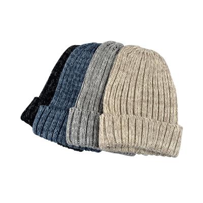 China Fashion Style Fashion Design Acrylic Mixed Thick Yarn Rib Knitted Hat for sale