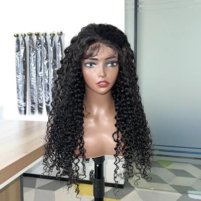 China Wholesale Raw Deep Curly Hair Body Wave 26 28 30 Inch 200 Density Glueless Transparent Lace Wig Closure Wig Vendors for sale