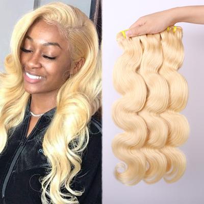 China Virgin 613 Curly Blonde Hair Weave Raw Vietnamese Double Color Human Hair Body Wave Weft Bundles for sale