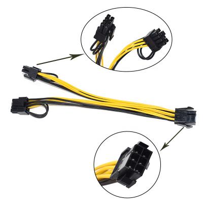 China Industrial SENLIFANG 6 PIN Female to Dual Male 8 Pin 6+2 PCI Express Power Cable Data Graphics Card PCI-E GPU Splitter 22cm 18AWG for sale