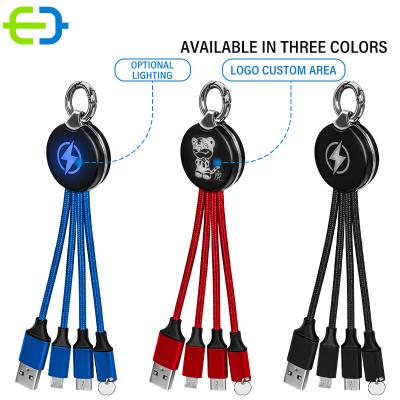 China Mobile Phone Etc.electronic Product Promotional Gifts 3 in 1 Keychain Charging USB cable LED Logo 3 in1 Charger Cord Charging Accessories for sale