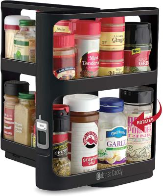 China Multi-Functional Kitchen Spice Organizer Black Cabinet 2 Tier Standing Rotating Spice Rack for sale