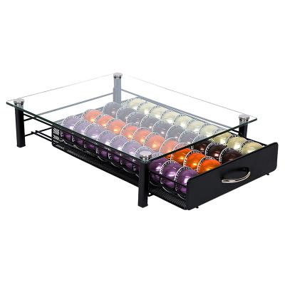 China Wideny Sustainable Kitchen Countertop 40pcs Nespresso Capsule Coffee Pod Holder With Tempered Glass Drawer for sale