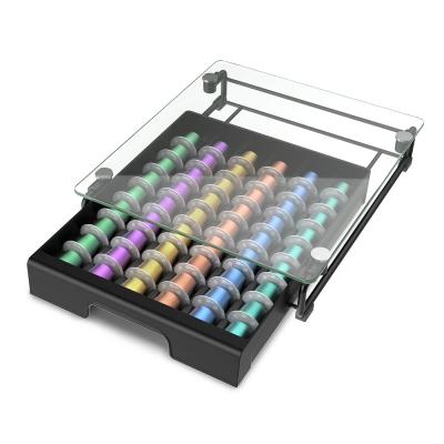 China Sustainable Kitchen Countertop 54pcs Vertuoline Nespresso Capsule Tempered Glass Coffee Capsule Drawer for sale