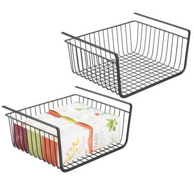 China Sustainable Wholesale Space Under Cabinet Stackable Hanging Shelf Black Metal Wire Storage Basket for sale