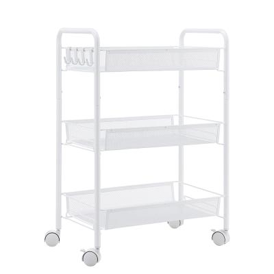 China Home Minimalist 3-Tier Metal Rolling Storage Rack Utility Cart with Wheels, Black Universal Organizer Trolley Cart for sale