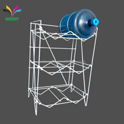 China Store Flooring 3 Tier Metal Wire Display Rack Standing 5 Gallon White Mineral Water Bottle Rack for sale