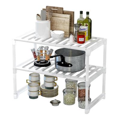 China Viable Expandable 2 Tier Shelf Rack Under Sink Storage Organizer For Kitchen Room for sale