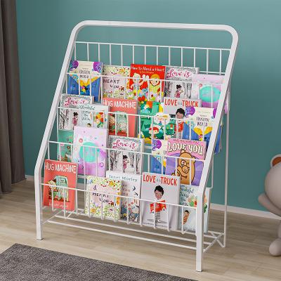 China Multi-layer living room foldable single floor book storage rack kindergarten shelf newspaper and magazine iron frame for sale