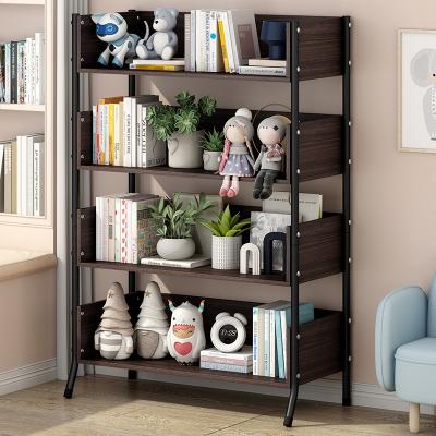 China (Other) Customized Multifunctional Shelf Adjustable Modern Luxury Black Bookcase Metal Iron Wooden Shelves For Kids for sale