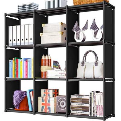 China Living Room Wholesale Shelves Black Space Saving Household Nonwoven Fabric Storage Ladder Cabinet DIY Bookcase for sale