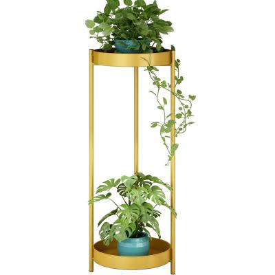 China Viable Plant Flower Stand Balcony Living Room Plant Gold Shelf Metal Flower Stand Hot Selling Double Cylindrical Wedding for sale