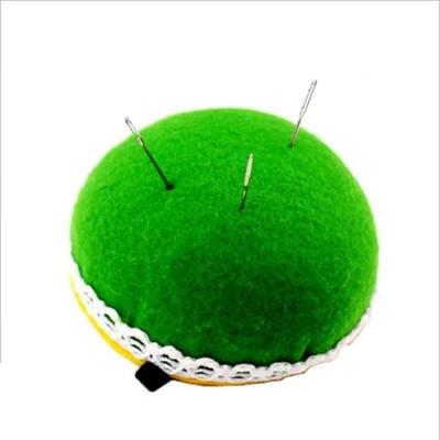 China Garment Embroidery Process Green Lawn Needle Holder Pincushion Base DIY Cross Stitch Sewing Needle and Thread Wood Tool for sale