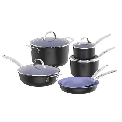 China Cooing Pot Non Stick Sustainable Die Casting Kitchen Frying Pan Casserole Cookware Sets With Glass Lid for sale