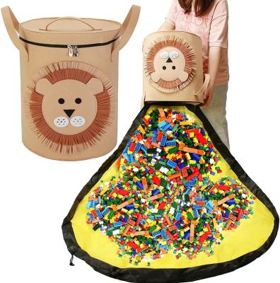 China New Folding Lego Felt Storage Bag Toy Set Pad 2 In 1 Pull Rope Toy Storage Bag for sale