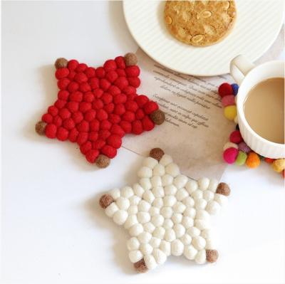 China Felt Viable Handmade Tea Coaster Tripod Cover Made Of Handmade Sheep Wool Ball Size Custom Color for sale