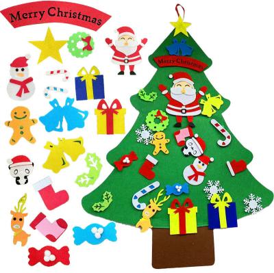 China Hot Selling Decor Products 2023 Christmas Tree Diy Felt Wall Hanging Toys Felt Home Decor Indoor Christmas Ornament Eco-Friendly for sale