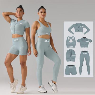 China Reversible 2023 Women 6 Piece Ribbed Yoga Set Zipper Natural Color Activewear Suit Jogger Seamless Sportswear Fitness Workout Gym Clothing for sale