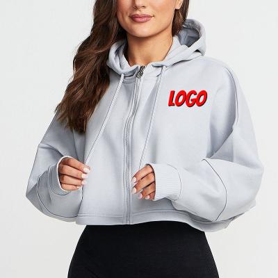 China Reversible 2023hot Sale Embroidery Logo New Design Workout Women Long Sleeve Sweater Zipper Cropped Hoodie Pullover Factory Direct for sale