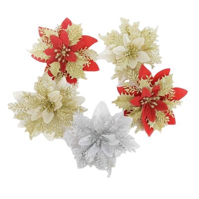 China Decoration ornaments new Christmas tree gold powder simulation flower decoration garland props Christmas flower for sale