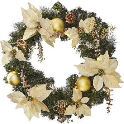 China Wholesale Environmental Friendly LED Christmas Wreath Artificial Garland Hanging For Indoor Outdoor Xmas Party Decor for sale