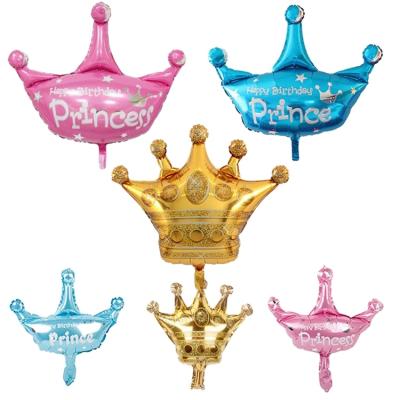 China Princess Crown Foil Balloon Happy Birthday Party Decoration Cute Blue Pink Mini Air Balloons for sale