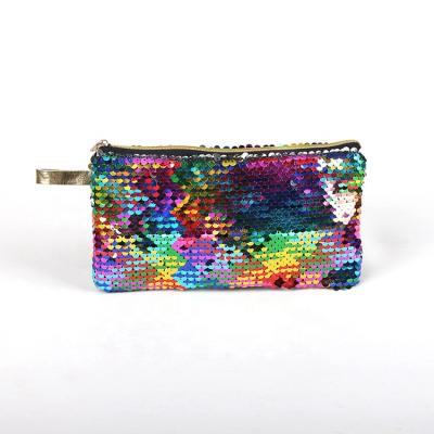 China Fashion Personalized Shiny Sequin Glitter Reversible Clutch Zippered Evening Makeup Bag for sale