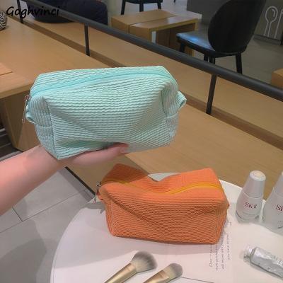 China OEM Fashionable Custom Cosmetic Bag Beauty Corduroy Makeup Bag Storage Pouch Summer Pleated Wave Toiletries Handbag for sale