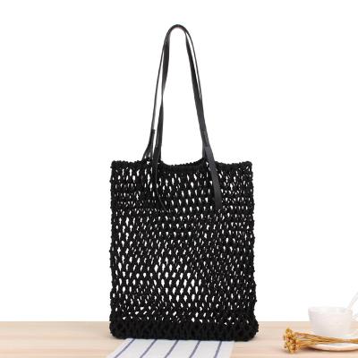 China Fashion Woven Straw Beach Shopping Handbags Handmade Vintage Summer Solid Color Woman ShoulderTote Handbag for sale