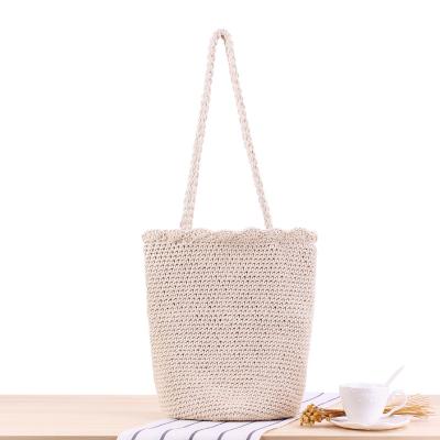 China New Hip-Hop Style Woman Round Handle Hollow Straw Handbags Woven Beach Sholder Wooden Shopping Bag for sale