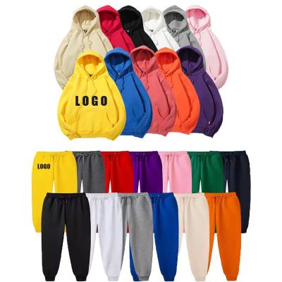 China Custom Cheap Winter Plain Cotton Logo Sweatsuits Jogger Anti-wrinkle Jumper Men's Unisex Jogger Sweatpants And Hoodie Set for sale