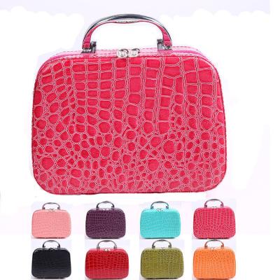 China Easy To Carry Handle PU Leather Travel Lady Makeup Cosmetic Bag With Mirror for sale