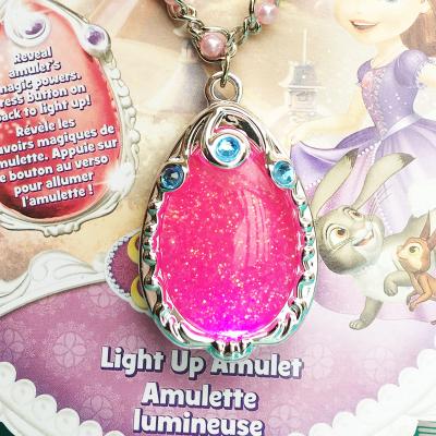 China Flashing Light Necklace Jewelry 2022 Personalized Sofia Princess Purple Rose Flashing Light Pendant Necklace For Girl for sale