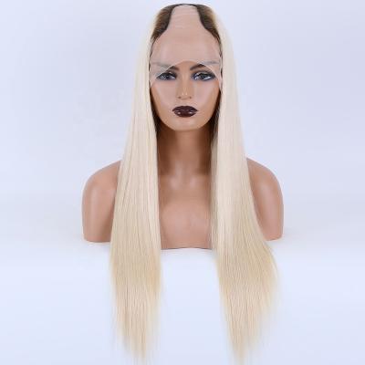 China 2021 new arrivals u-part wig u-part wig virgin cuticle aligned european remy hair roots blonde color with clips u-part wig for sale