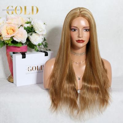 China Medium Brown #10 Natural Straight Mixed Highlight #25 Full Lace Wigs Super Long Natural Straight Hair Wigs 20inch for sale