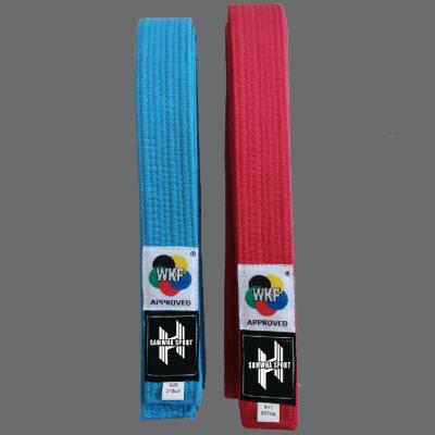 China Best Selling 100% Cotton 100% Cotton Karate Belt RED&WKF BLUE KARATE BELTs for Training and Competition for sale