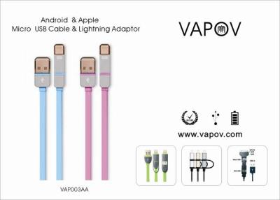 China 2 em 1 micro USB/em dados adaptador do relâmpago e no cabo multifunction de carregamento do usb para o andróide e o Apple à venda