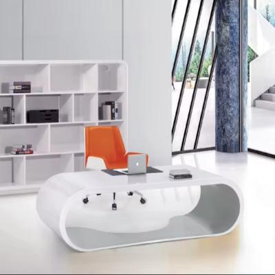 China Modular B07 Modern Minimalist round Cut-Out Desk in Pure White Shiny Office Desk with Stylish Cut-Out Design for sale