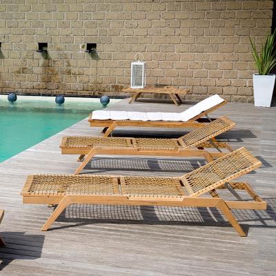 China Modern outdoor wooden yard hotel pool deck chair teak garden beach garden beach rattan bed for sale