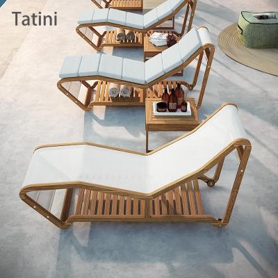 China Modern Outdoor Modern Beach Chairs Patio Garden Deck Teak Pool Chairs Coffee Table Combination Furniture for sale